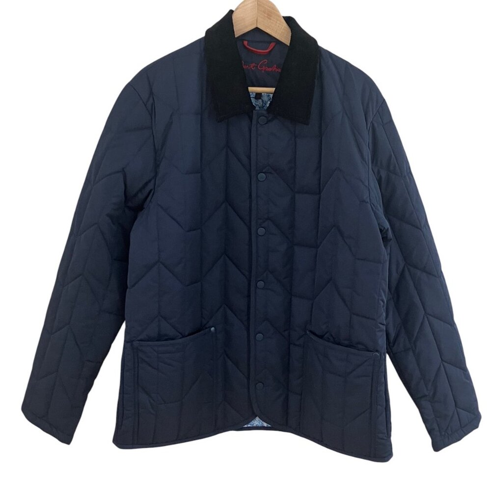 Robert Graham Jacket Blue Quilt Lining Luxury Puffer Corduroy Collar L NWOT